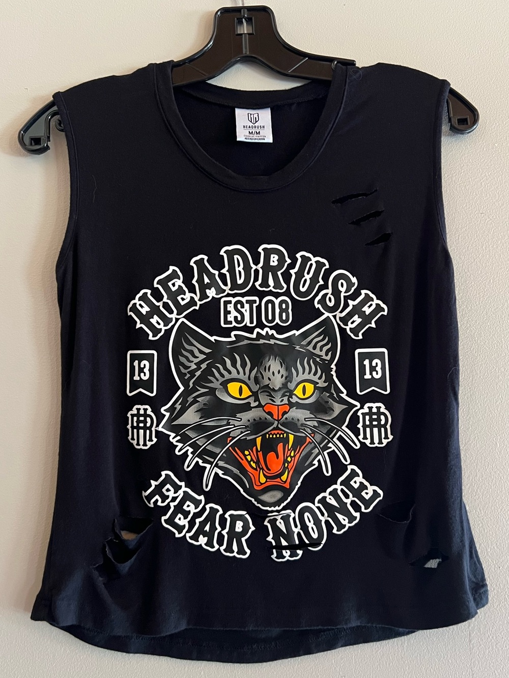 Headrush Fear None Black Panther Graphic Distressed Muscle Tank Top Size Medium